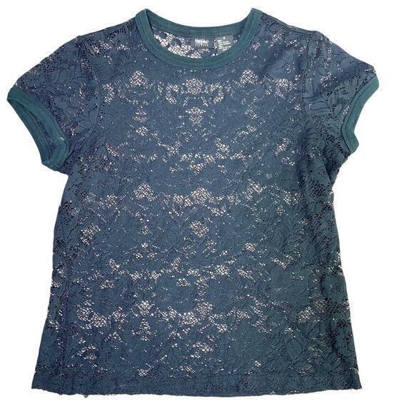 Mossimo‎ Stretch Black See Through Lace Boho Pedal Floral Crochet Shirt Size S - Picture 5 of 9